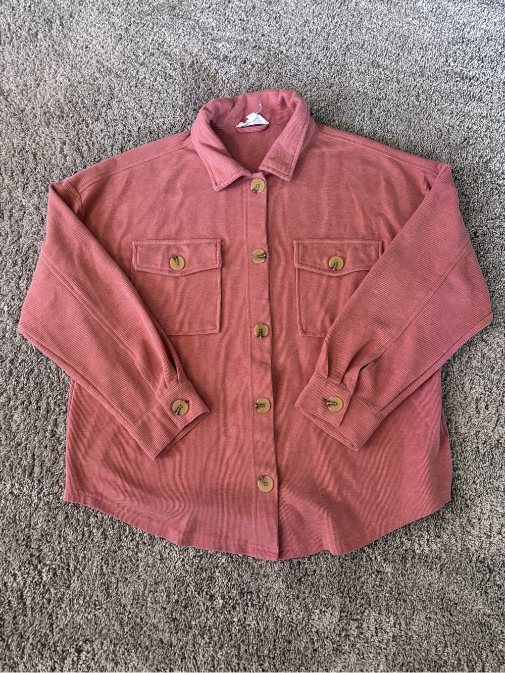 Hippie Rose Faux Corduroy Ribbed Knit Shacket Rose Pink Womens Size M Oversized